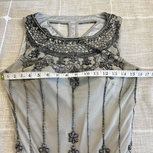 Sue Wong Silk Beaded Flapper Cocktail Dress Gray Lavender NWT Women’s 8 NEW - Picture 10 of 15
